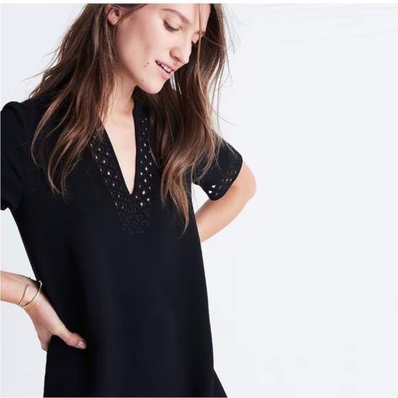 Madewell Ballad Tunic Dress Black Short Sleeve Mini Dress Size 6 - Picture 3 of 7